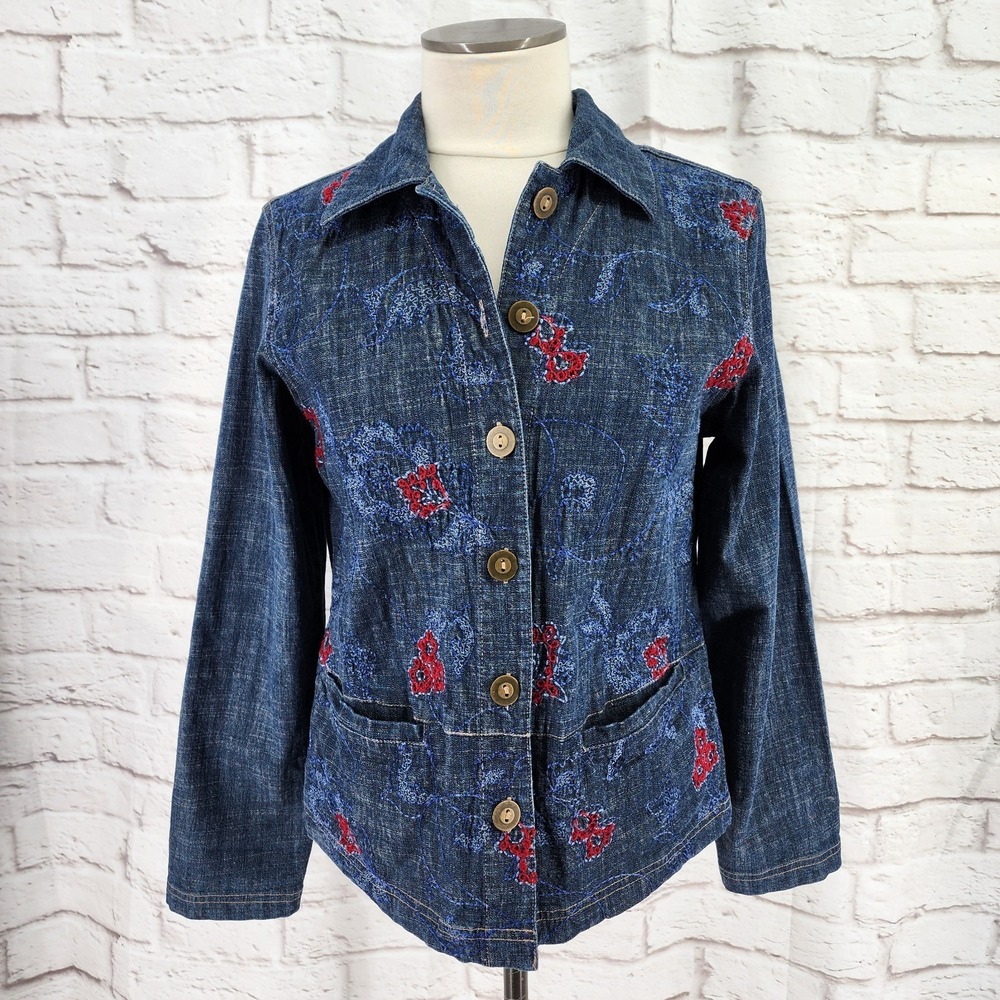 Embroidered Boho Denim Jacket Size Small Western Southwestern Spring Hippie Chic